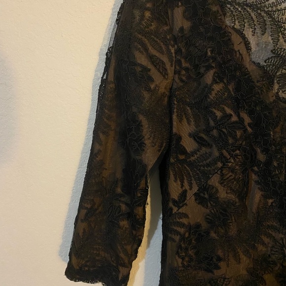 Tadashi Shoji ZURI DRESS Black Floral Embroidered Lace Illusion Neckline Dress 8 - Picture 9 of 15